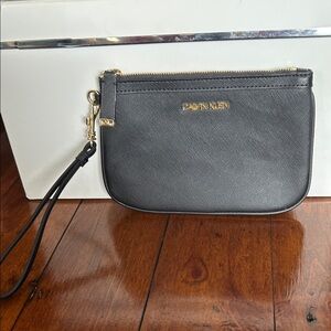 Calvin Klein Black Textured Wristlet with Gold Hardware